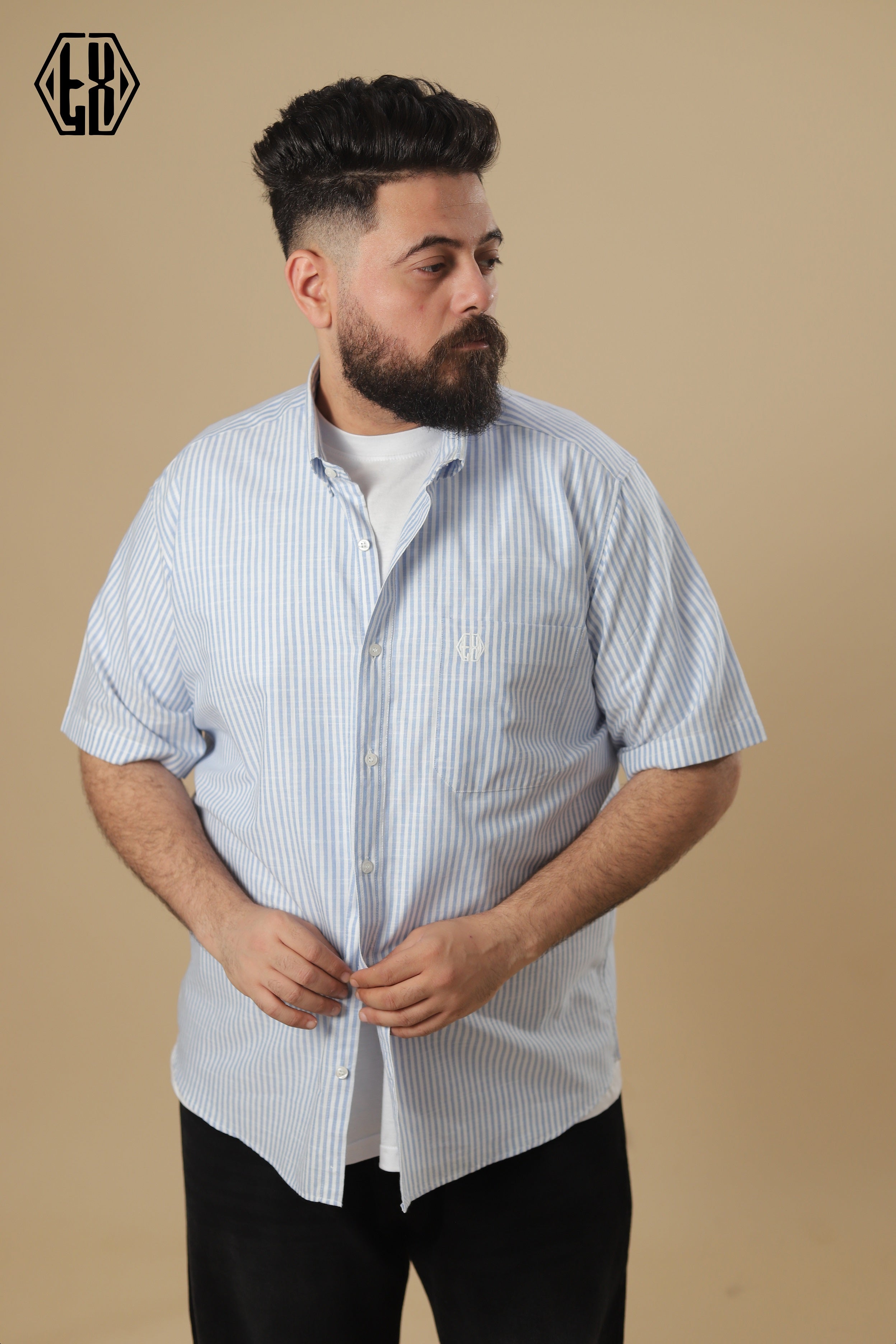 Striped Short Sleeve Linen Shirt