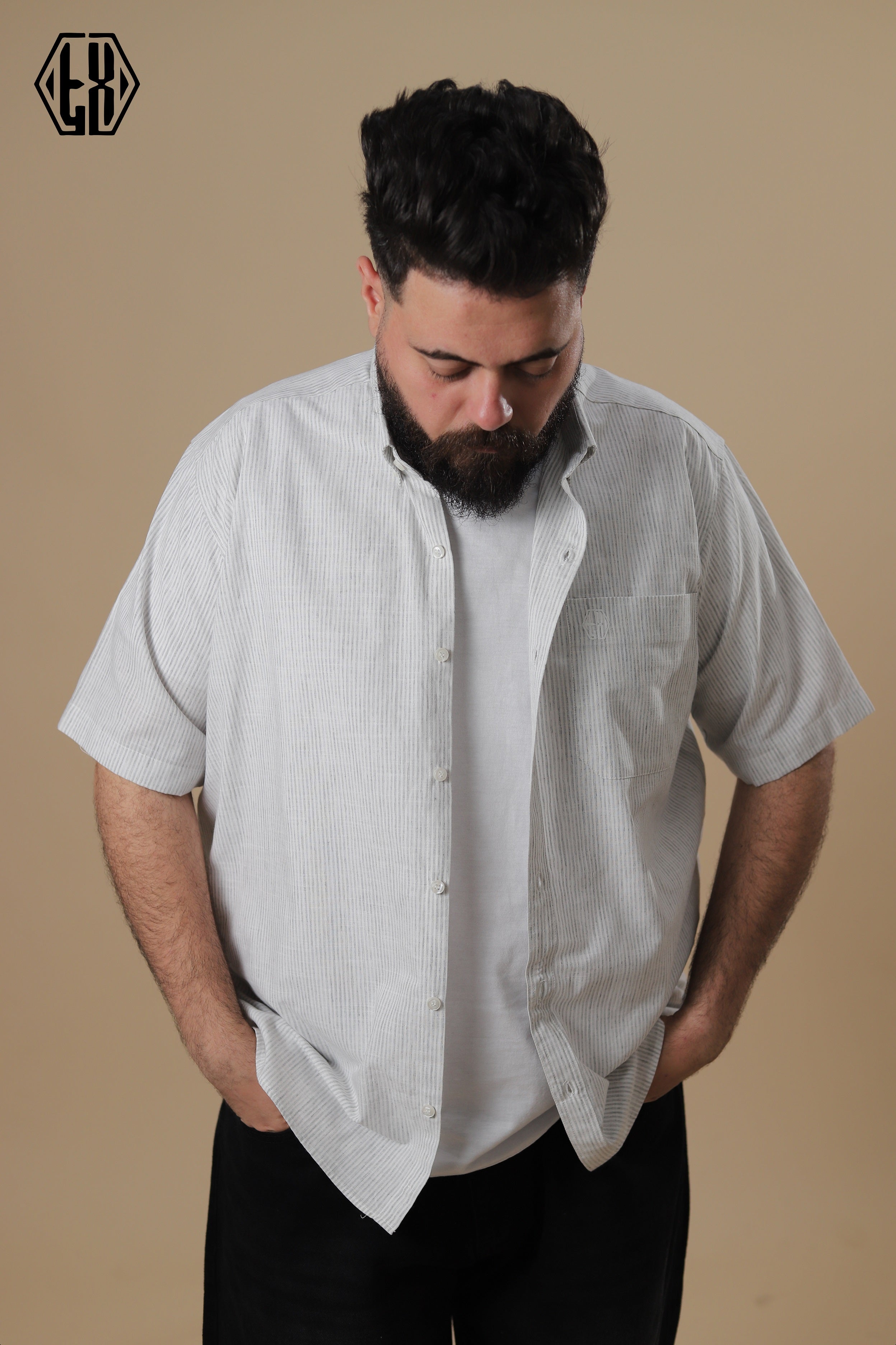Striped Short Sleeve Linen Shirt