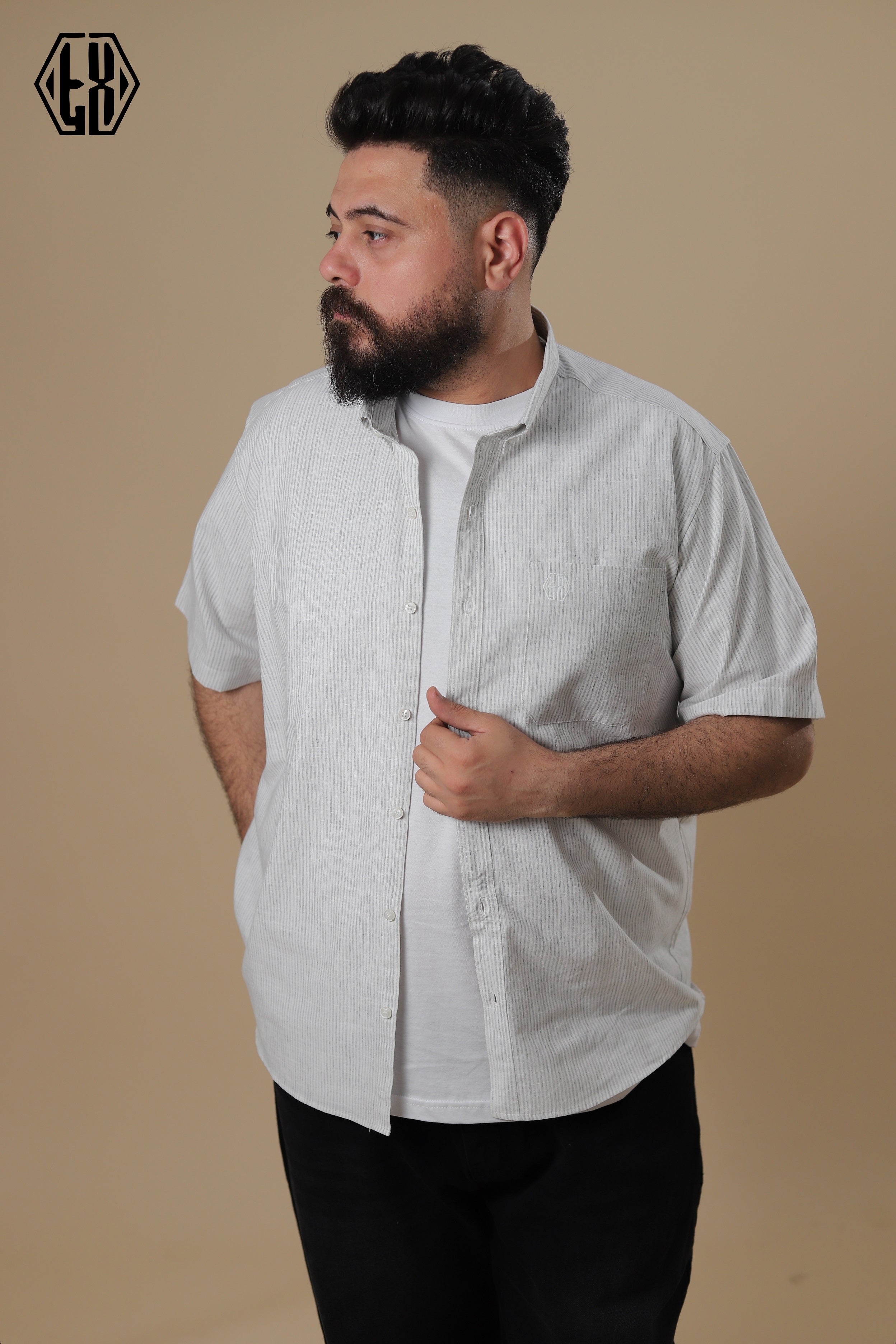 Striped Short Sleeve Linen Shirt