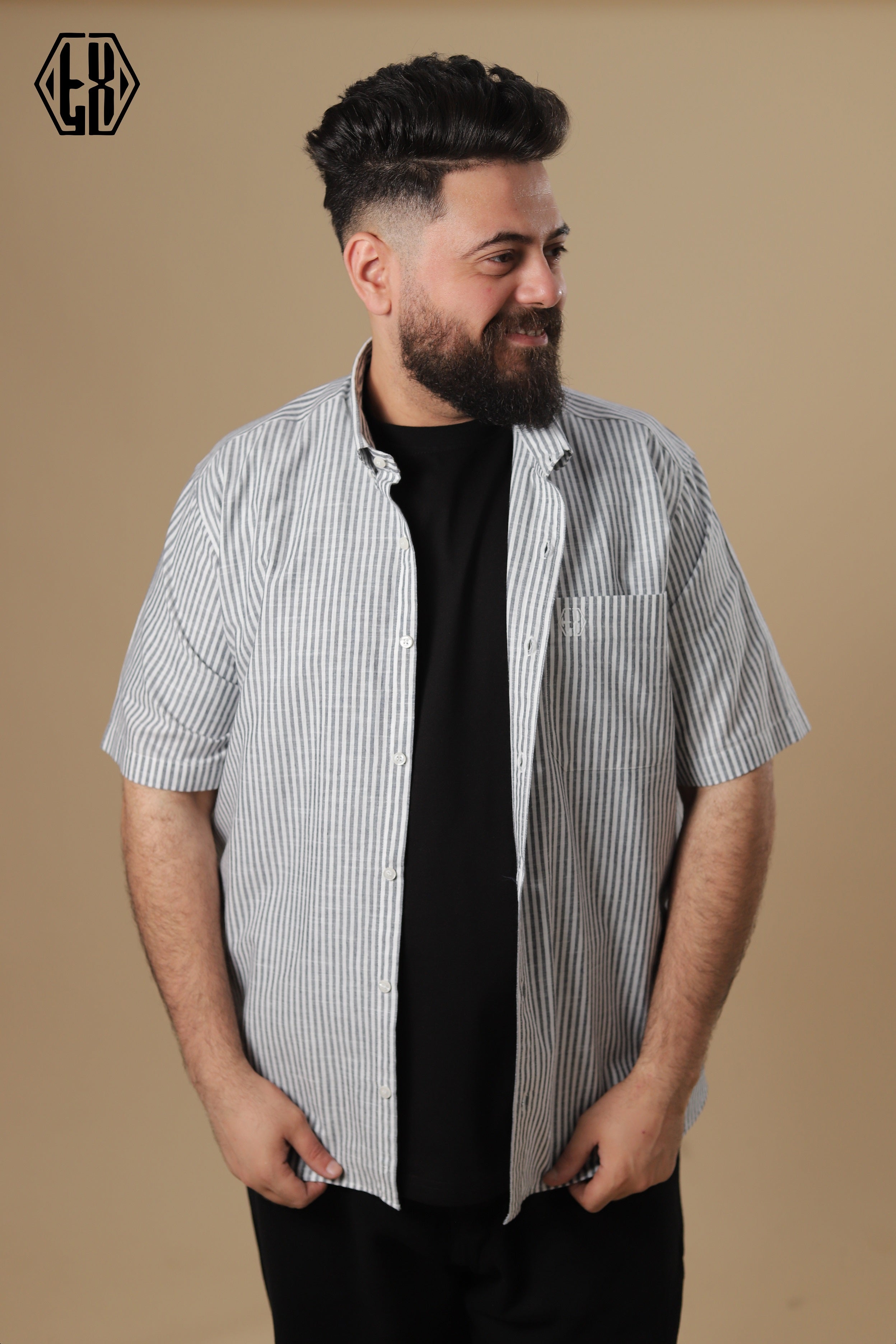 Striped Short Sleeve Linen Shirt